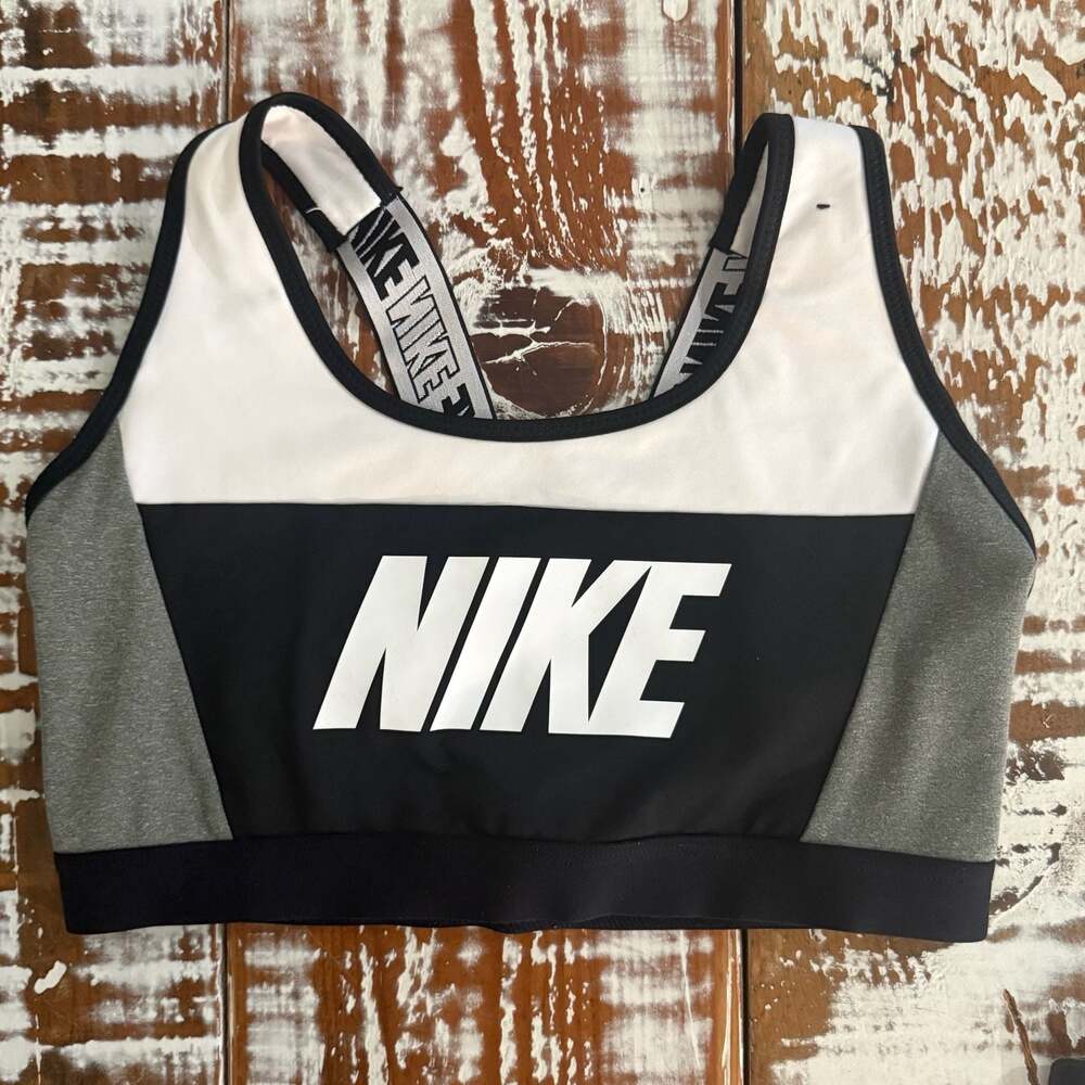 Nike Dri-Fit Logo Sports Bra – Black/White/Gray – Size L - Picture 6 of 6